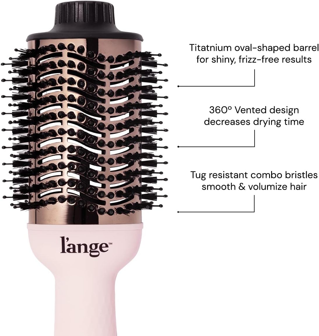 L'ANGE HAIR Le Volume 2-in-1 Titanium Blow Dryer Brush | Hot Air Brush in One with Oval Barrel | Hair Styler for Smooth, Frizz-Free Results for All Hair Types (Blush - 60 mm)