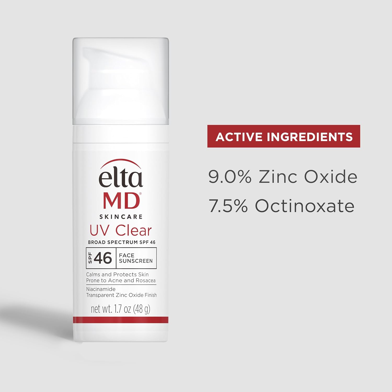 EltaMD UV Clear Face Sunscreen SPF 46, Oil Free Sunscreen with Zinc Oxide, Dermatologist Recommended Sunscreen, 1.7 oz Pump