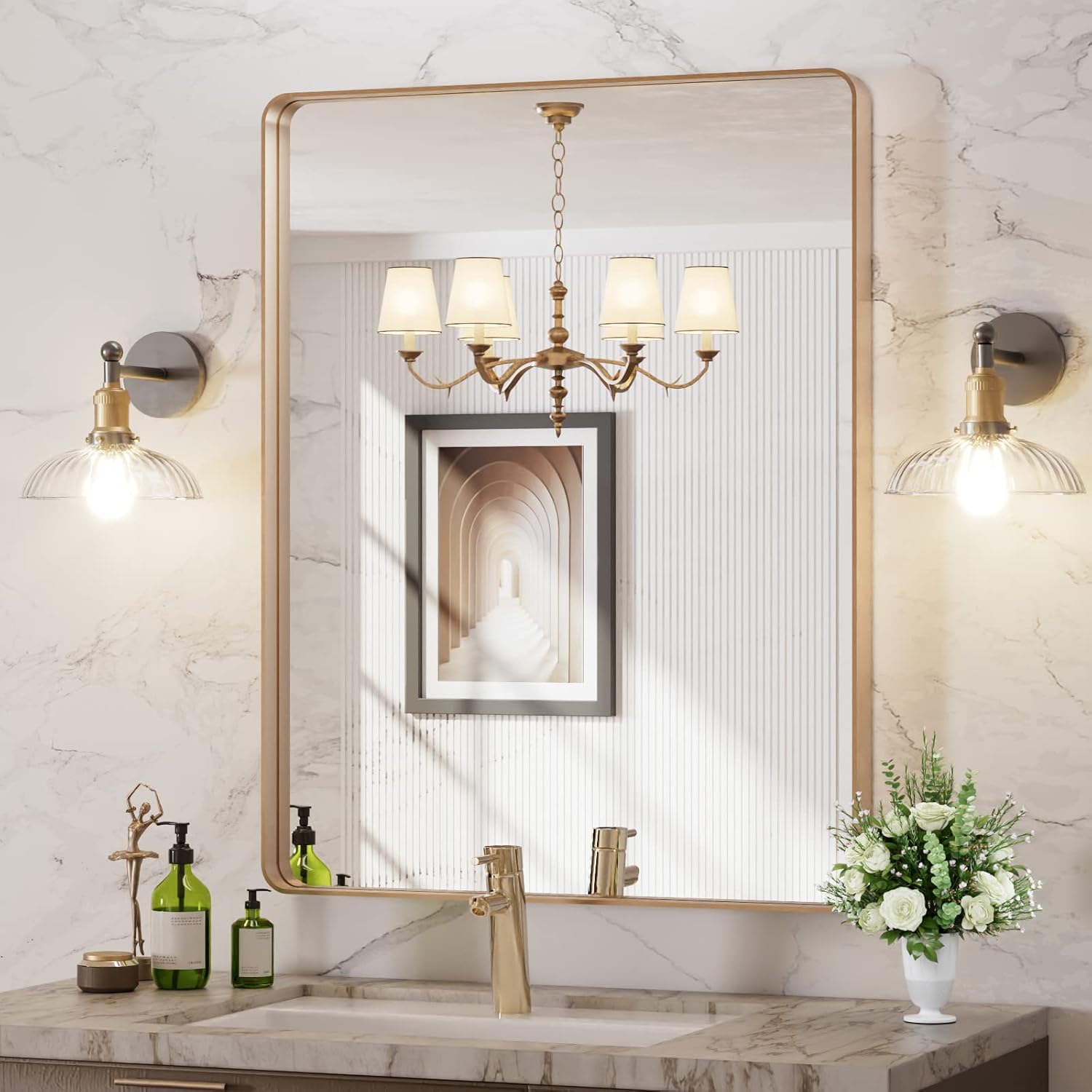 LOAAO Black Metal Framed Bathroom Mirror for Wall, 22X30 Inch Rounded Rectangle Mirror, Matte Black Bathroom Vanity Mirror Farmhouse, Anti-Rust, Tempered Glass, Hangs Horizontally or Vertically