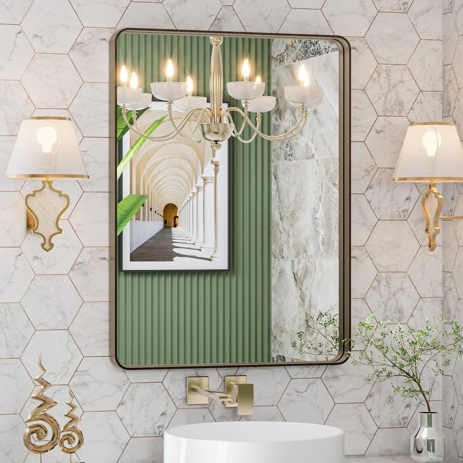 LOAAO Black Metal Framed Bathroom Mirror for Wall, 22X30 Inch Rounded Rectangle Mirror, Matte Black Bathroom Vanity Mirror Farmhouse, Anti-Rust, Tempered Glass, Hangs Horizontally or Vertically