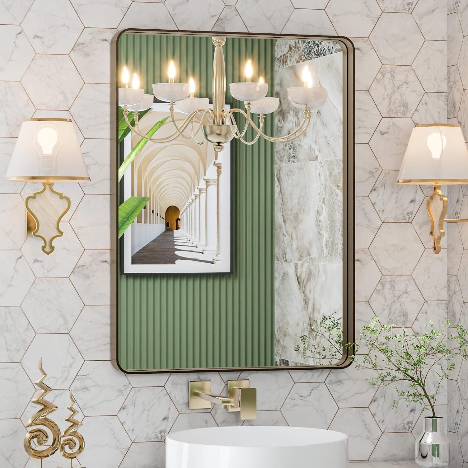 LOAAO Black Metal Framed Bathroom Mirror for Wall, 22X30 Inch Rounded Rectangle Mirror, Matte Black Bathroom Vanity Mirror Farmhouse, Anti-Rust, Tempered Glass, Hangs Horizontally or Vertically