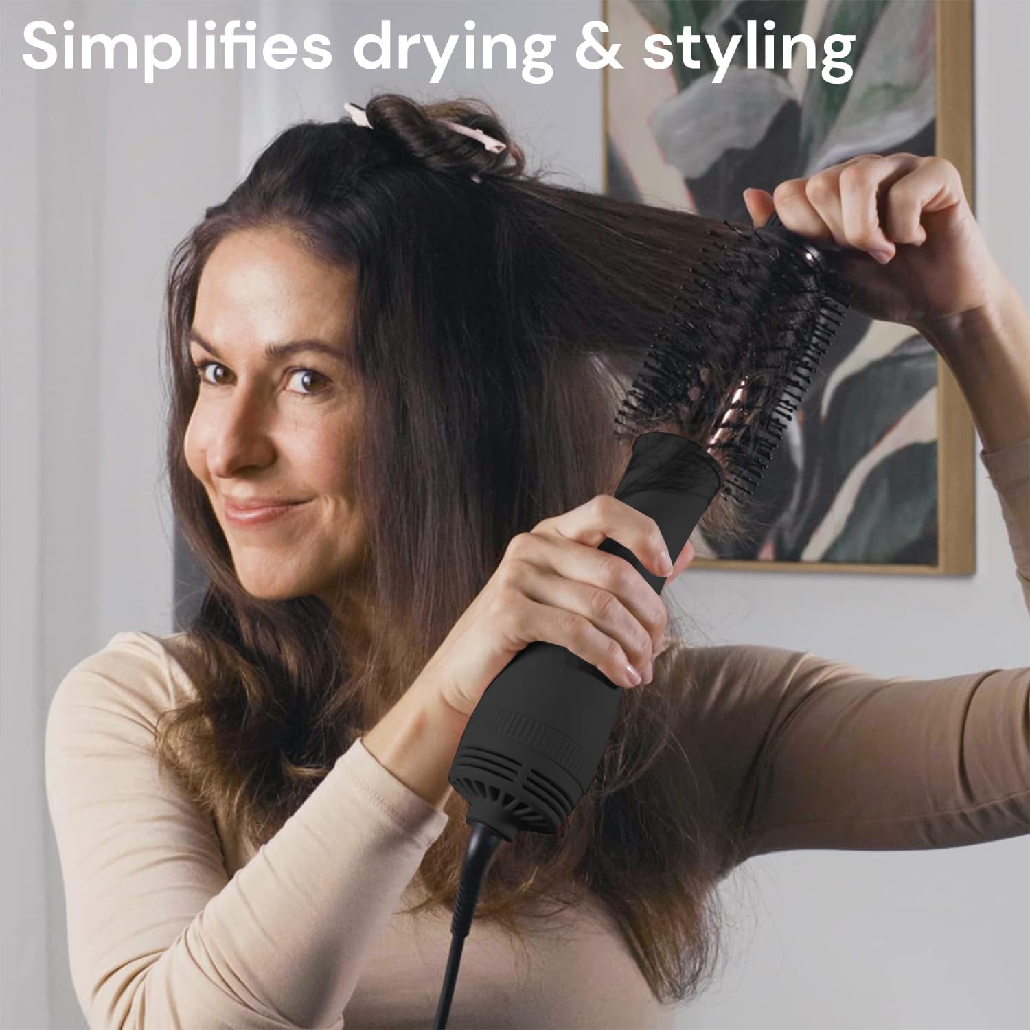 L'ANGE HAIR Le Volume 2-in-1 Titanium Blow Dryer Brush | Hot Air Brush in One with Oval Barrel | Hair Styler for Smooth, Frizz-Free Results for All Hair Types (Blush - 60 mm)
