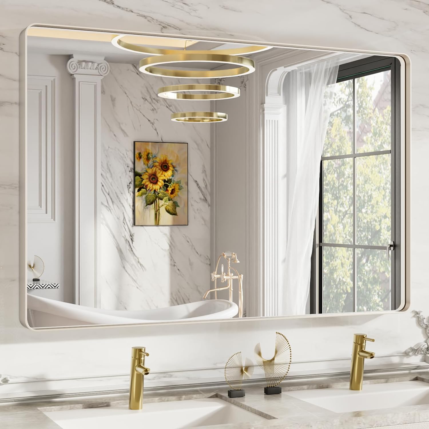 LOAAO Black Metal Framed Bathroom Mirror for Wall, 22X30 Inch Rounded Rectangle Mirror, Matte Black Bathroom Vanity Mirror Farmhouse, Anti-Rust, Tempered Glass, Hangs Horizontally or Vertically