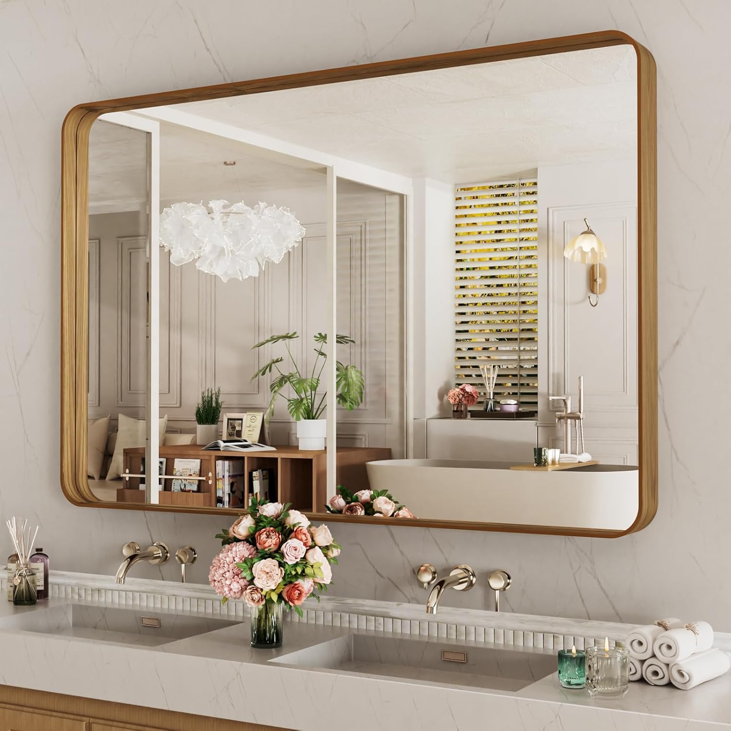 LOAAO Black Metal Framed Bathroom Mirror for Wall, 22X30 Inch Rounded Rectangle Mirror, Matte Black Bathroom Vanity Mirror Farmhouse, Anti-Rust, Tempered Glass, Hangs Horizontally or Vertically
