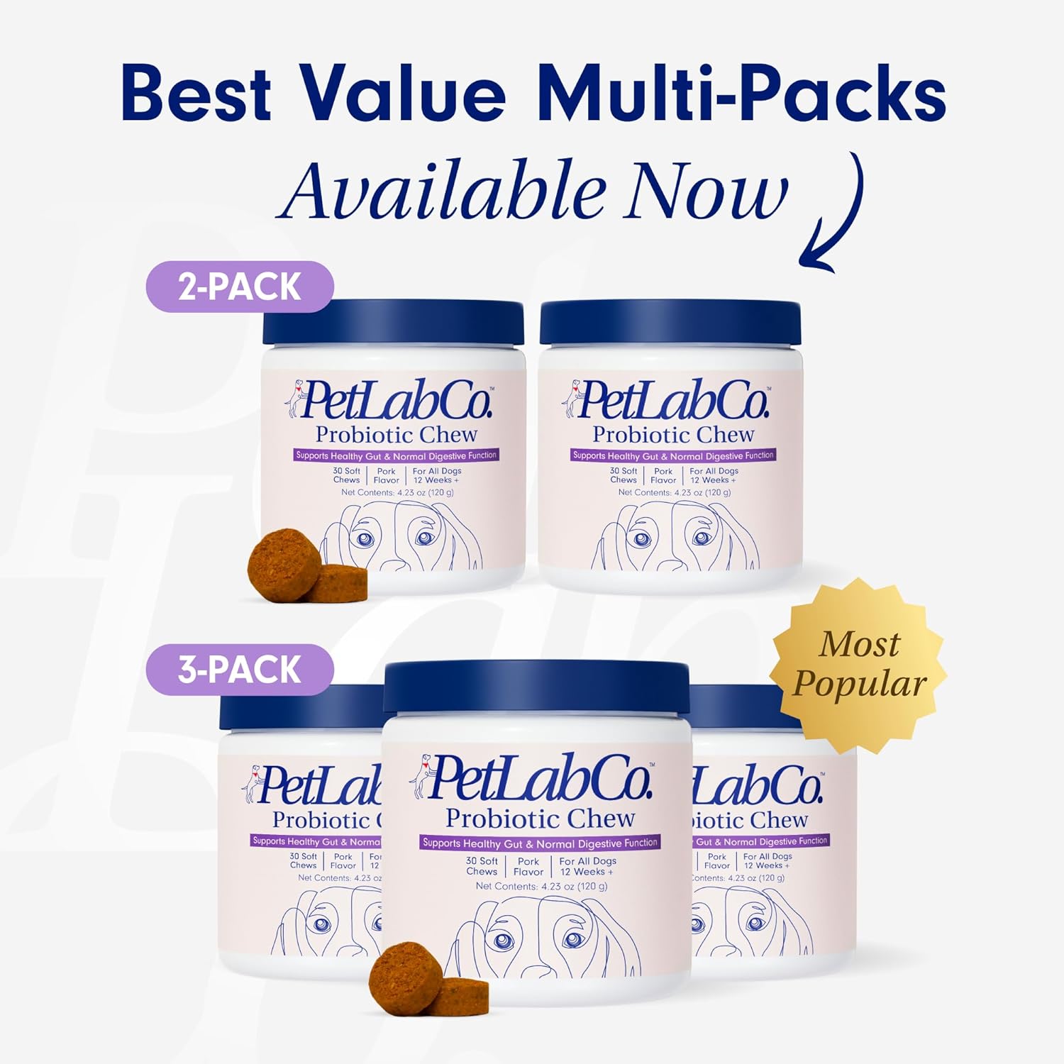 PetLab Co. Probiotics for Dogs, Support Gut Health, Occasional Diarrhea, Digestive Health & Seasonal Allergies - Pork Flavor - 30 Soft Chews - Packaging May Vary