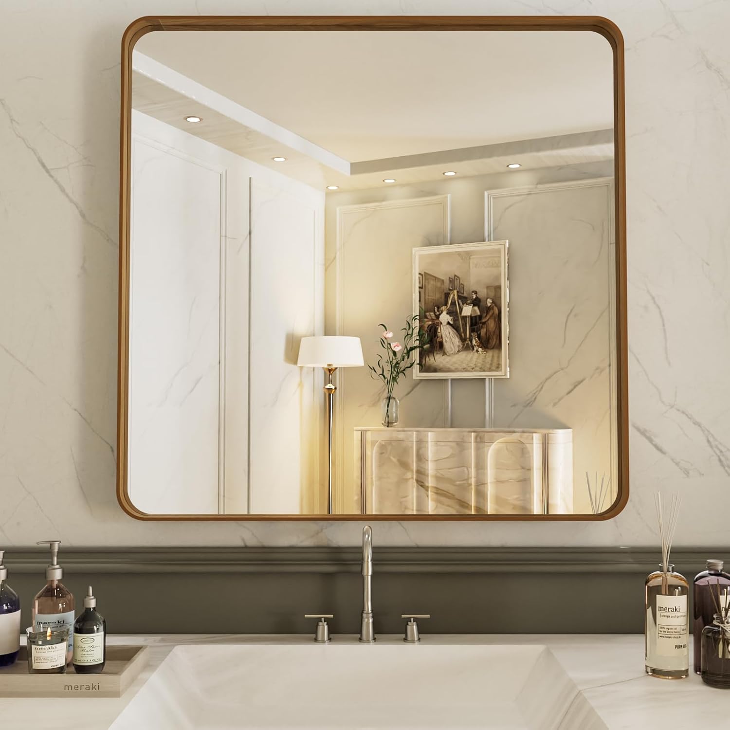LOAAO Black Metal Framed Bathroom Mirror for Wall, 22X30 Inch Rounded Rectangle Mirror, Matte Black Bathroom Vanity Mirror Farmhouse, Anti-Rust, Tempered Glass, Hangs Horizontally or Vertically