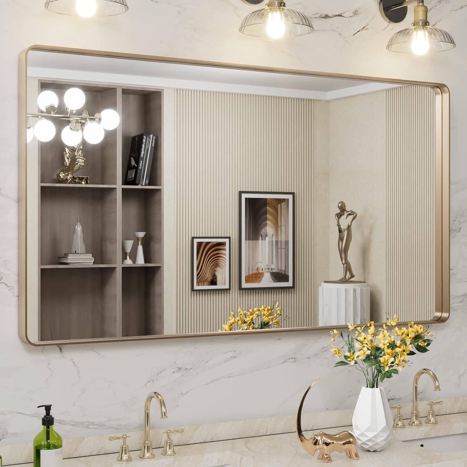 LOAAO Black Metal Framed Bathroom Mirror for Wall, 22X30 Inch Rounded Rectangle Mirror, Matte Black Bathroom Vanity Mirror Farmhouse, Anti-Rust, Tempered Glass, Hangs Horizontally or Vertically
