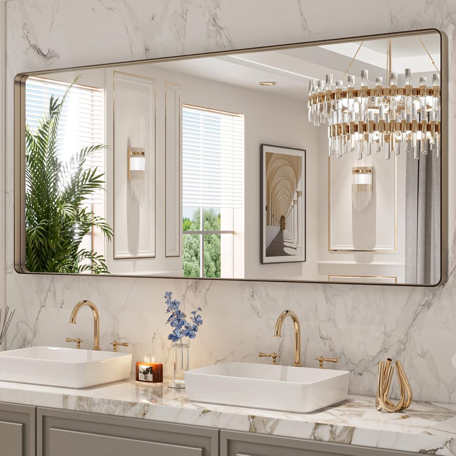 LOAAO Black Metal Framed Bathroom Mirror for Wall, 22X30 Inch Rounded Rectangle Mirror, Matte Black Bathroom Vanity Mirror Farmhouse, Anti-Rust, Tempered Glass, Hangs Horizontally or Vertically
