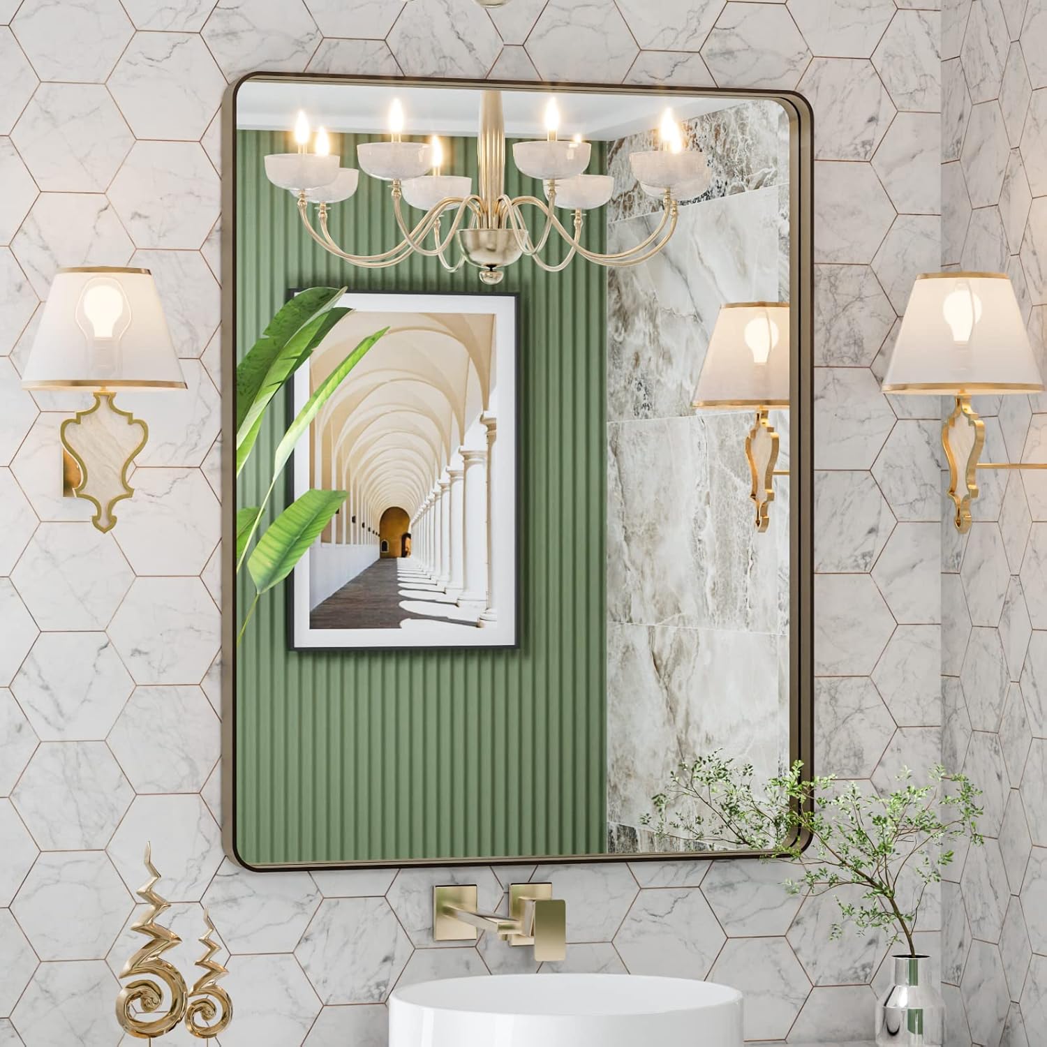 LOAAO Black Metal Framed Bathroom Mirror for Wall, 22X30 Inch Rounded Rectangle Mirror, Matte Black Bathroom Vanity Mirror Farmhouse, Anti-Rust, Tempered Glass, Hangs Horizontally or Vertically
