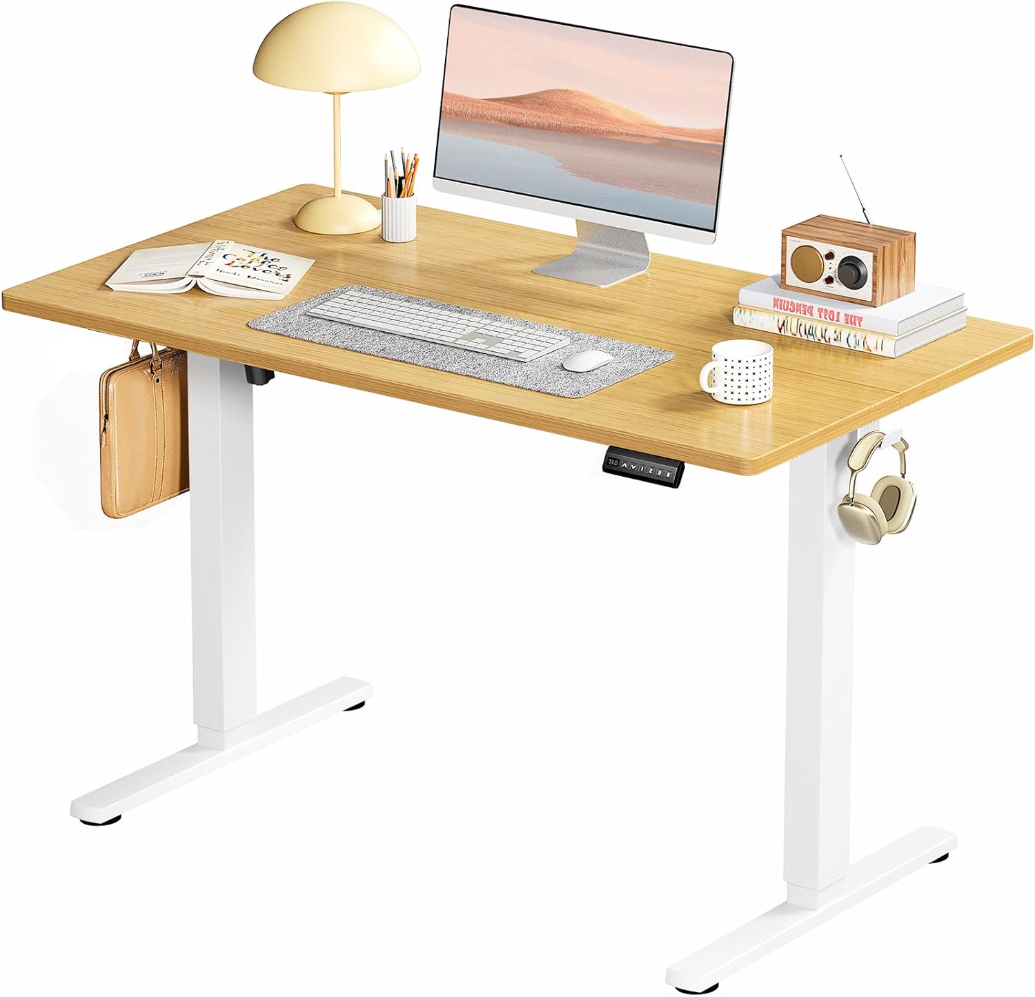 SMUG Standing Desk, Adjustable Height Electric Sit Stand Up Down Computer Table, 40x24 Inch Ergonomic Rising Desks for Work Office Home, Modern Lift Motorized Gaming Desktop Workstation, White