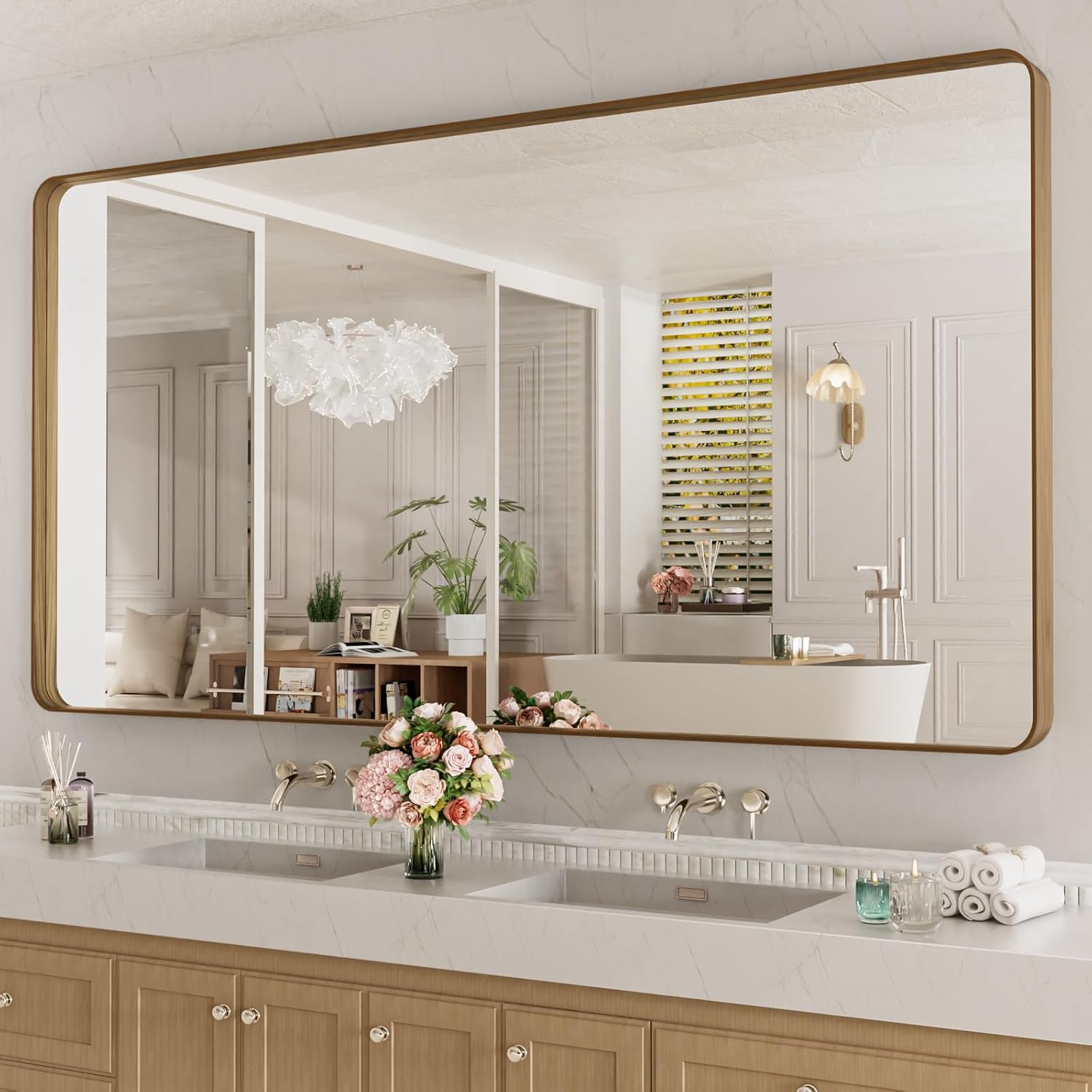 LOAAO Black Metal Framed Bathroom Mirror for Wall, 22X30 Inch Rounded Rectangle Mirror, Matte Black Bathroom Vanity Mirror Farmhouse, Anti-Rust, Tempered Glass, Hangs Horizontally or Vertically