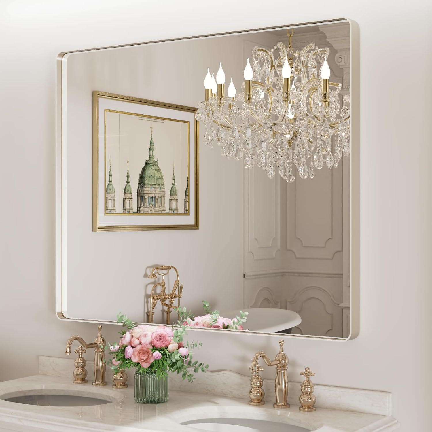 LOAAO Black Metal Framed Bathroom Mirror for Wall, 22X30 Inch Rounded Rectangle Mirror, Matte Black Bathroom Vanity Mirror Farmhouse, Anti-Rust, Tempered Glass, Hangs Horizontally or Vertically