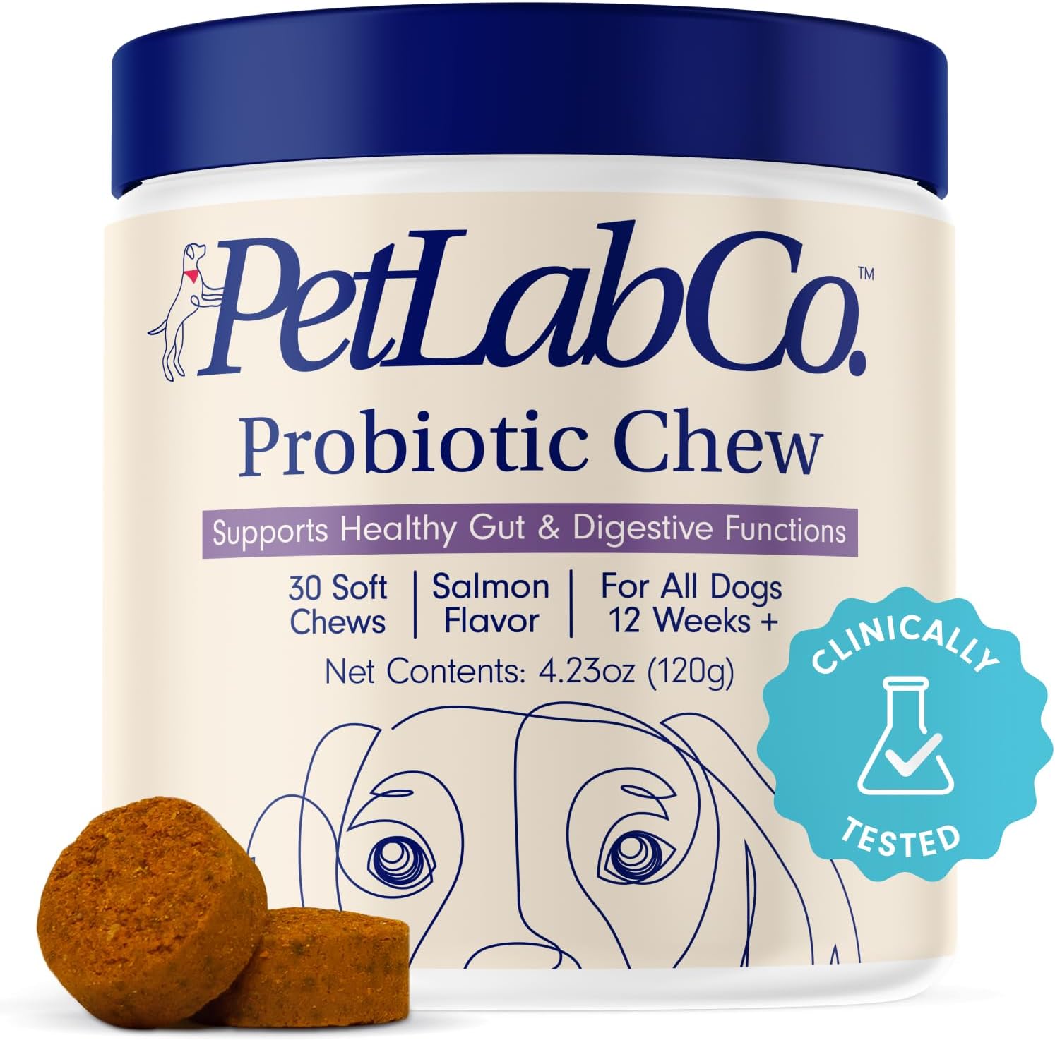 PetLab Co. Probiotics for Dogs, Support Gut Health, Occasional Diarrhea, Digestive Health & Seasonal Allergies - Pork Flavor - 30 Soft Chews - Packaging May Vary