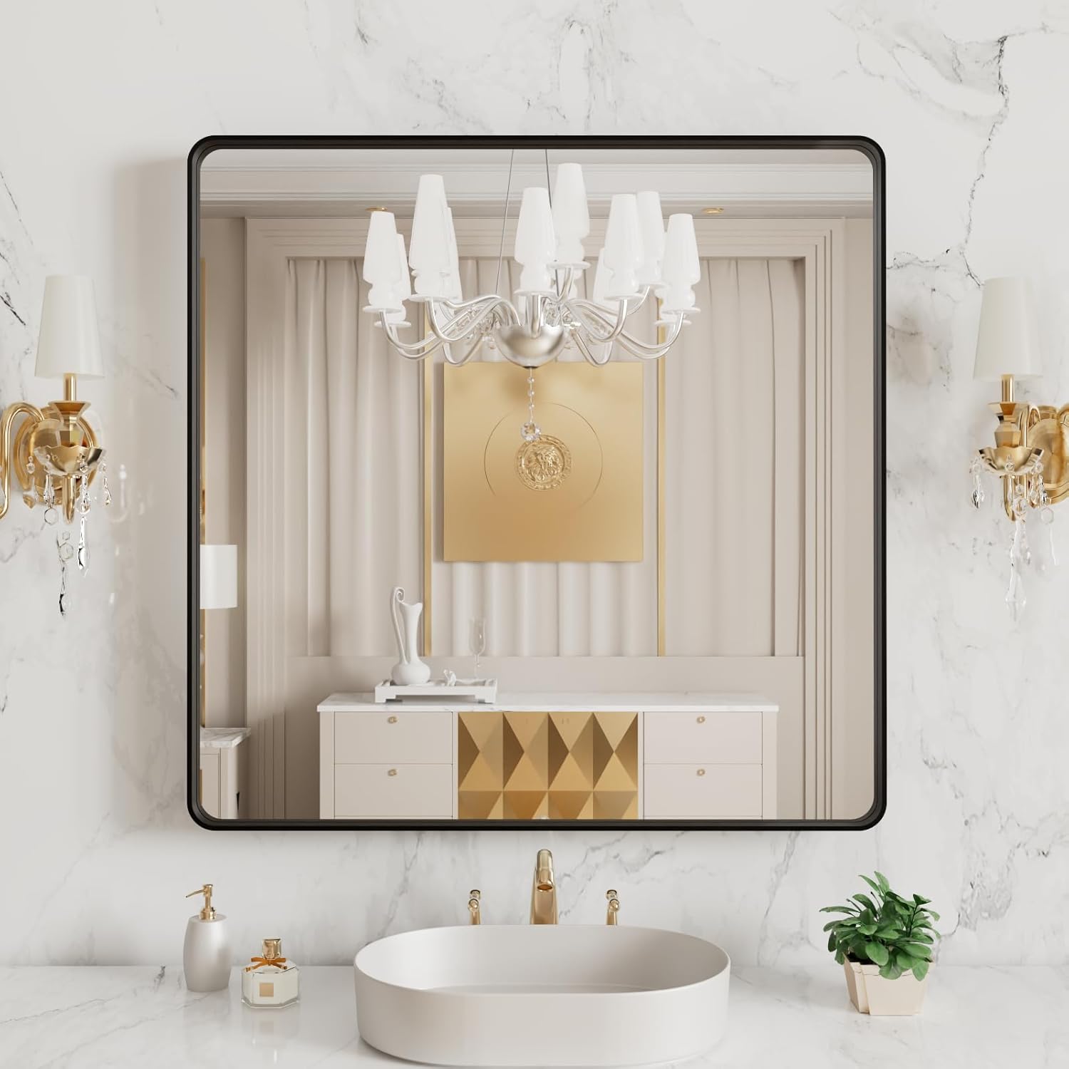 LOAAO Black Metal Framed Bathroom Mirror for Wall, 22X30 Inch Rounded Rectangle Mirror, Matte Black Bathroom Vanity Mirror Farmhouse, Anti-Rust, Tempered Glass, Hangs Horizontally or Vertically