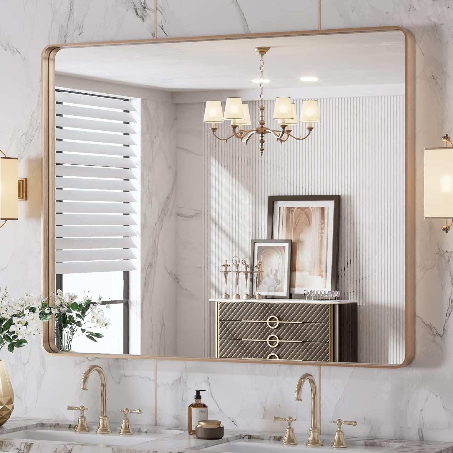 LOAAO Black Metal Framed Bathroom Mirror for Wall, 22X30 Inch Rounded Rectangle Mirror, Matte Black Bathroom Vanity Mirror Farmhouse, Anti-Rust, Tempered Glass, Hangs Horizontally or Vertically