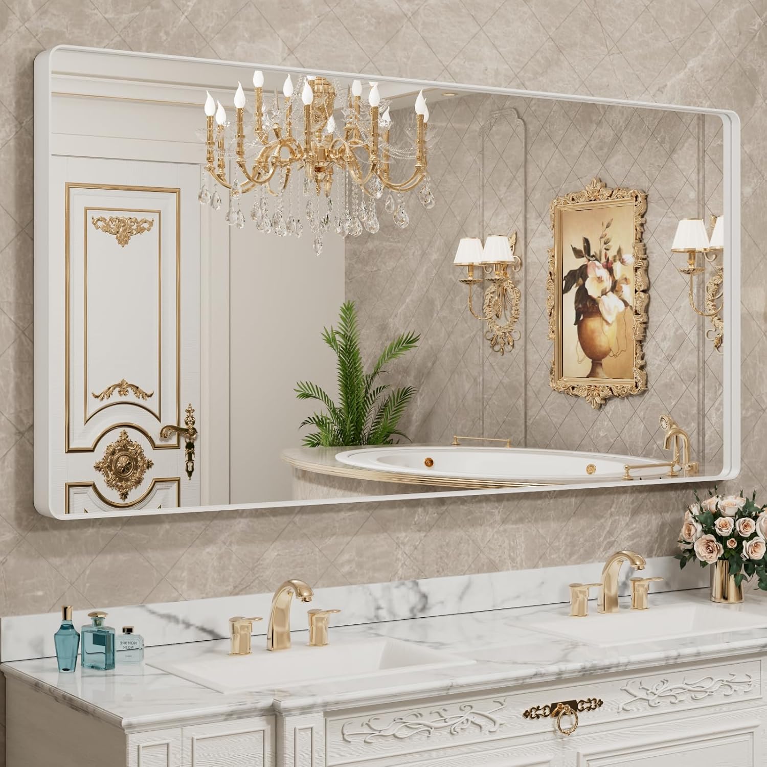 LOAAO Black Metal Framed Bathroom Mirror for Wall, 22X30 Inch Rounded Rectangle Mirror, Matte Black Bathroom Vanity Mirror Farmhouse, Anti-Rust, Tempered Glass, Hangs Horizontally or Vertically