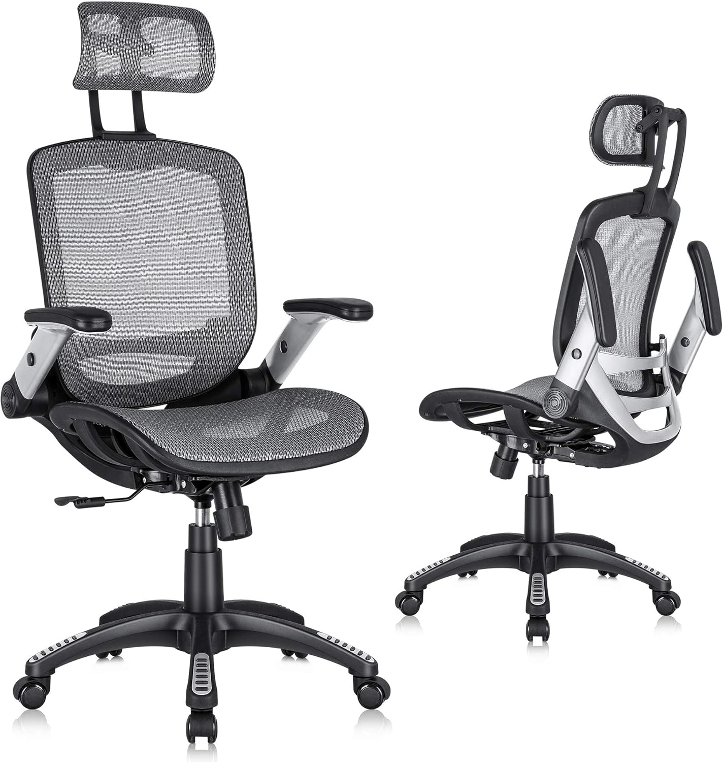 GABRYLLY Ergonomic Office Chair, High Back Home Desk Chair with Headrest, Flip-Up Arms, 90-120° Tilt Lock and Wide Cushion, Big and Tall Mesh Chairs for Man Woman, Black Task Chair